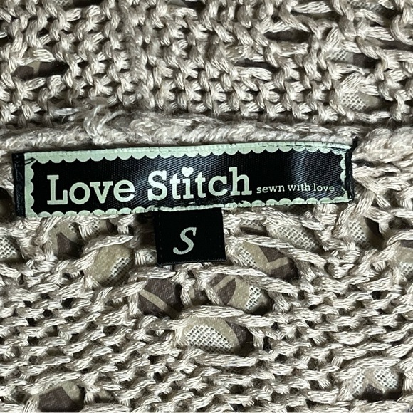 𝅺Lovestitch draped cowl neck open cardigan beige crochet knit Size S - Picture 4 of 16